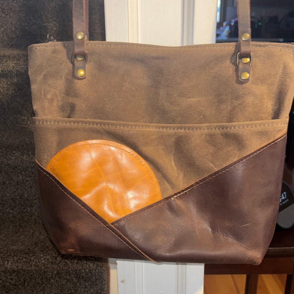 In Blue Distressed Waxed Canvas and Leather Tote